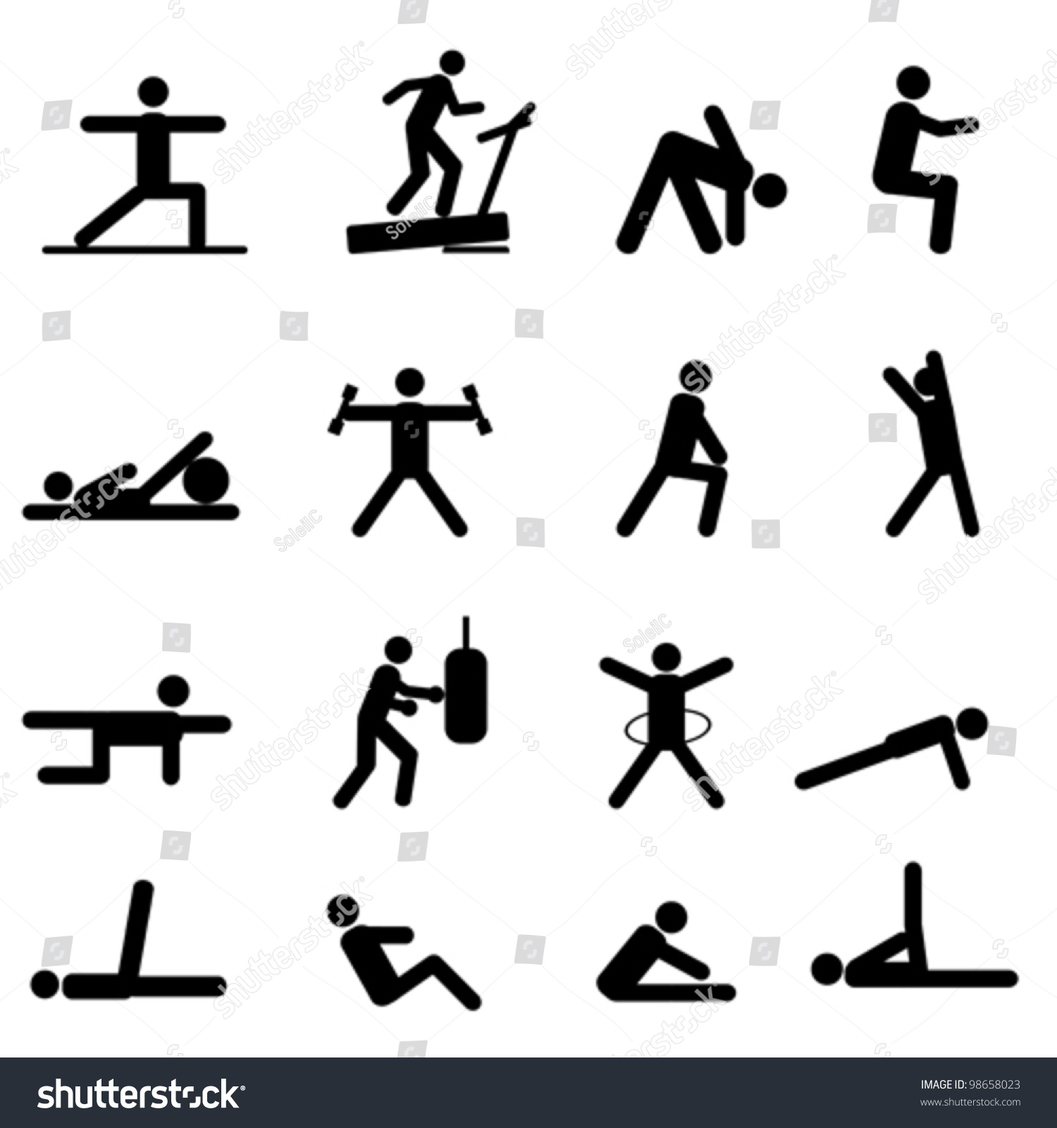 Fitness Exercise Icon Set Black Stock Vector 98658023 - Shutterstock