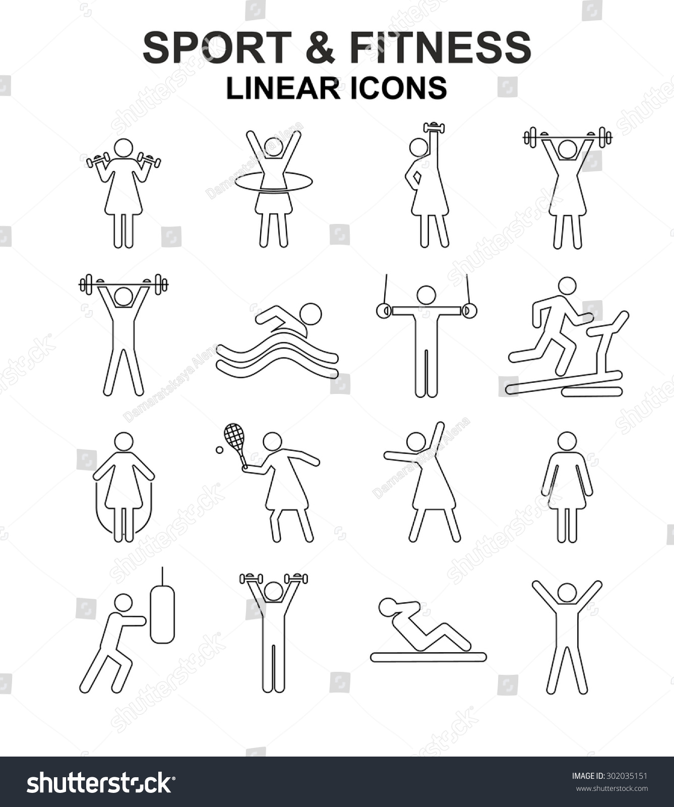 Fitness And Sport Vector Linear Icons Set. Line Style Fitness Icons