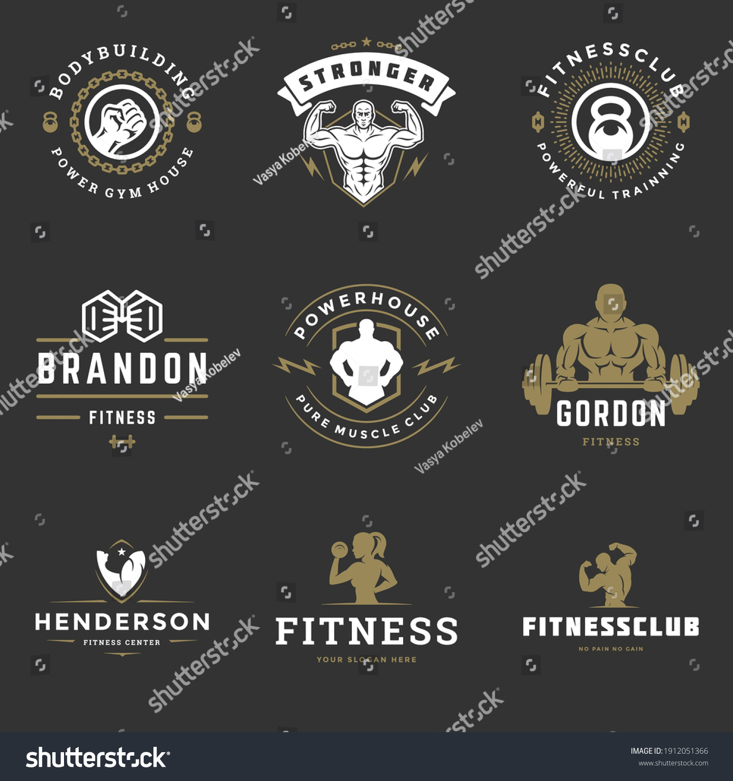 Fitness Center Sport Gym Logos Badges Stock Vector (Royalty Free ...