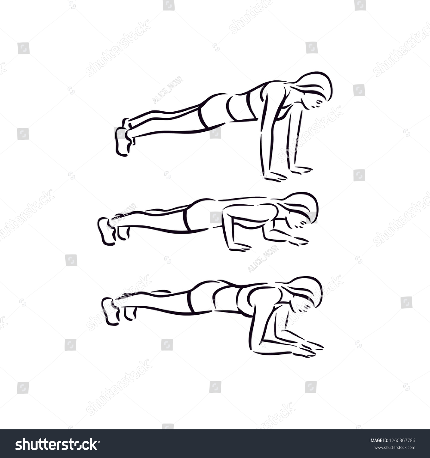 Fitness Exercise Down Planks Work Out Stock Vector Royalty Free