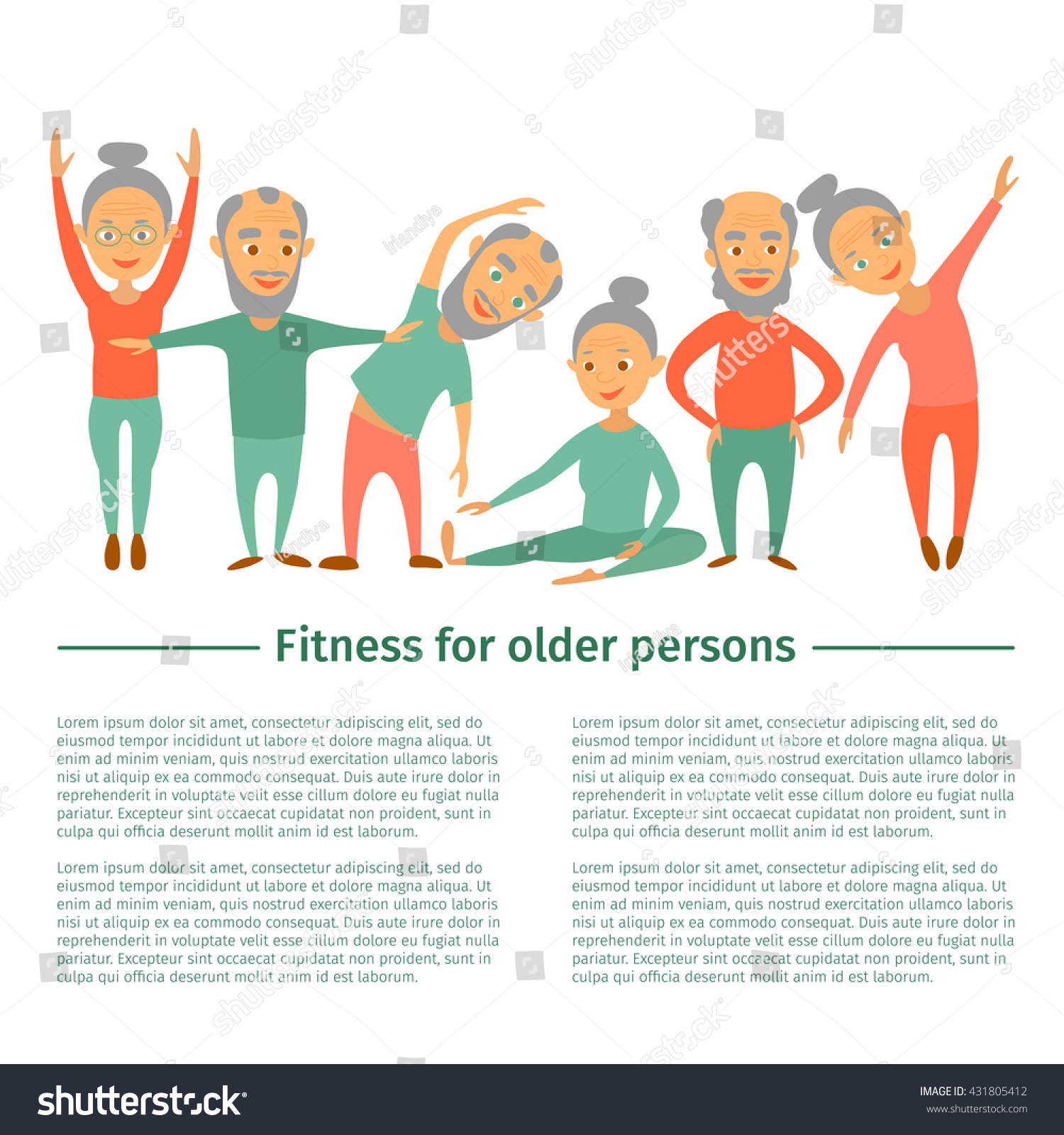 Fitness For Older Persons.Complex Exercise. Sport. Set Of Cartoon ...