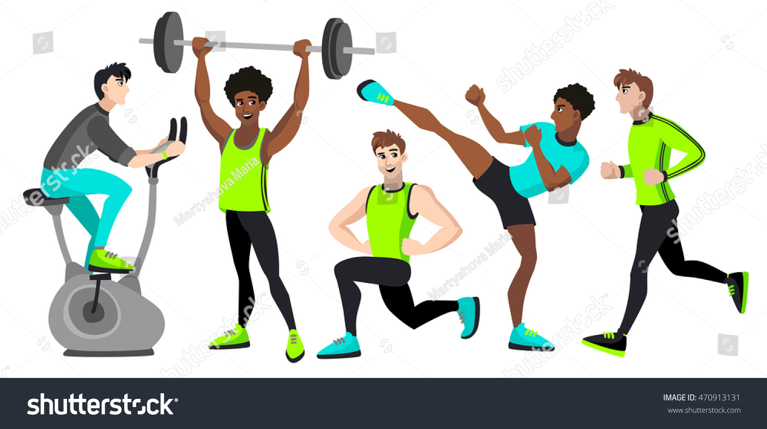 Fitness Set Different Men Characters Cartoon: เวกเตอร์สต็อก (ปลอดค่า ...