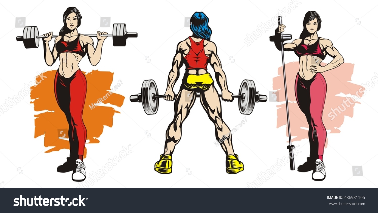 Fitness Women Bodybuilders Vector Illustration เวกเตอร์สต็อก ปลอดค่าลิขสิทธิ์ 486981106