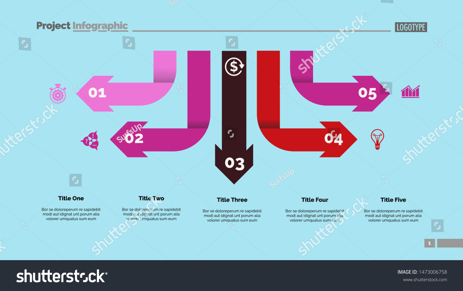Vektor Stok Five Arrow Infographic Diagram Option Chart Tanpa Royalti 1473006758 Shutterstock 4153