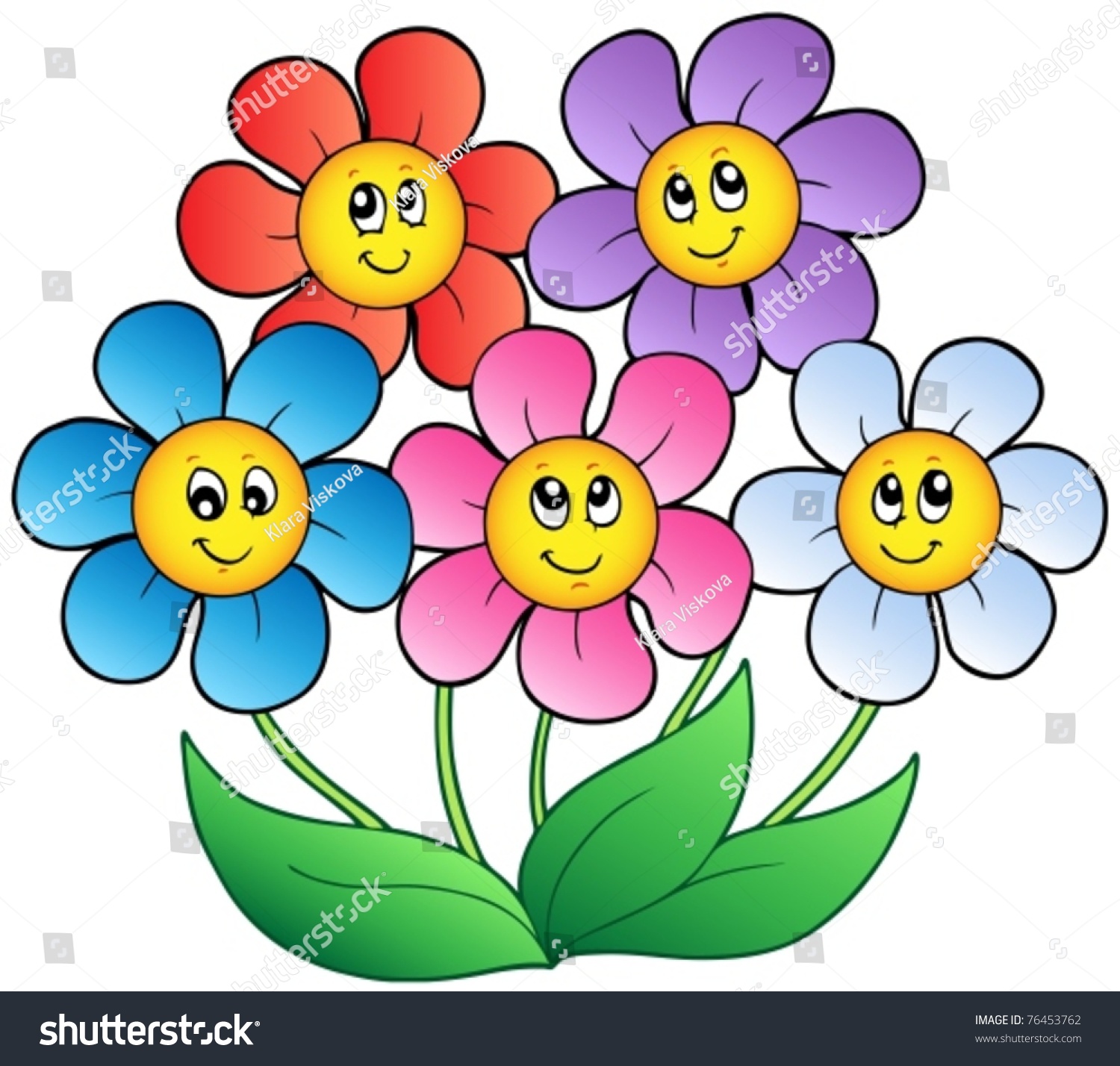 Vector De Stock Libre De Regalias Sobre Cinco Flores De Dibujos Animados 76453762