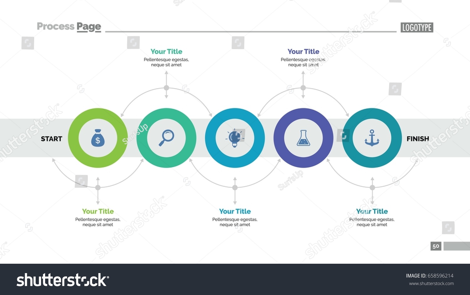 Five Circles Workflow Slide Template Stock Vector Royalty Free 658596214 0568