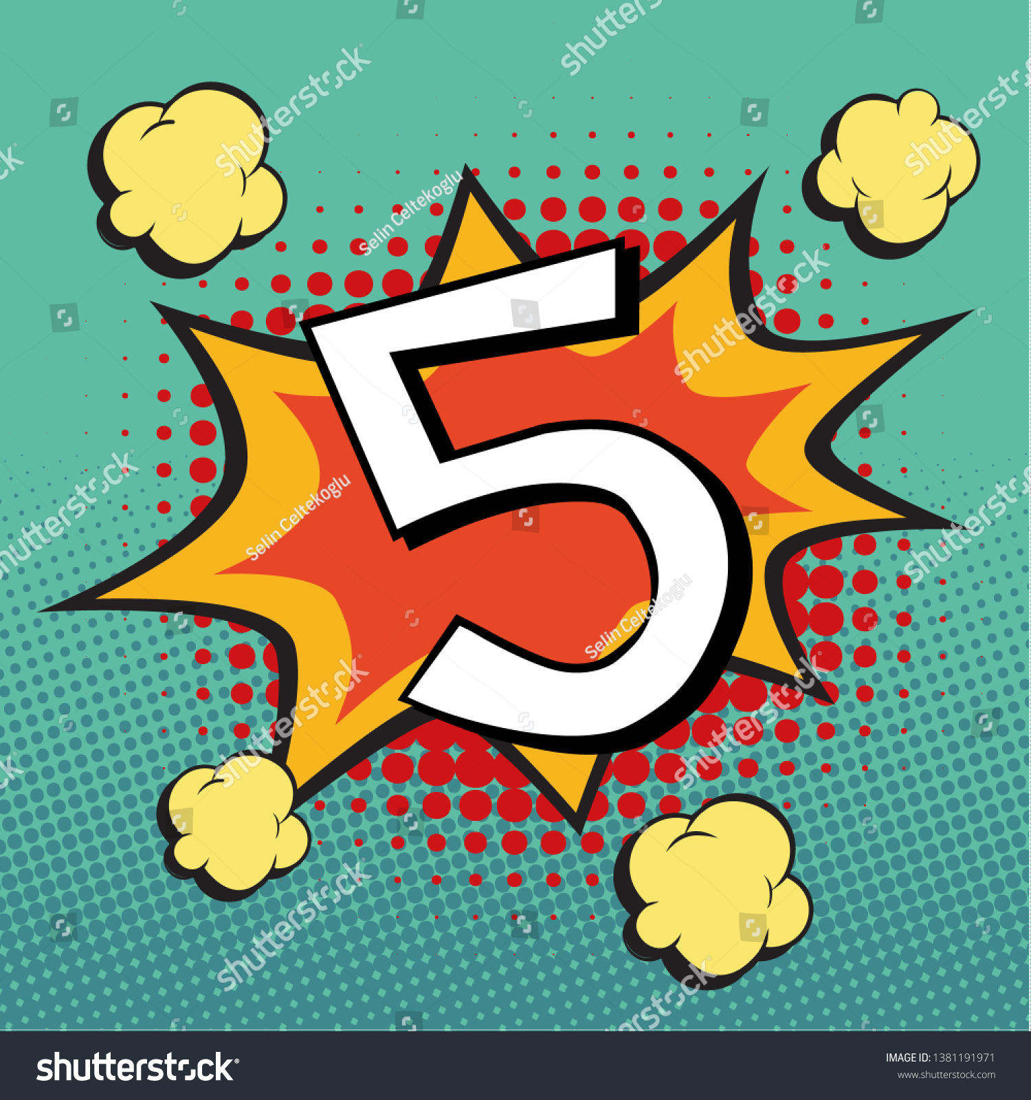 Five Colorful Pop Art Number Funny Vector De Stock Libre De Regalías