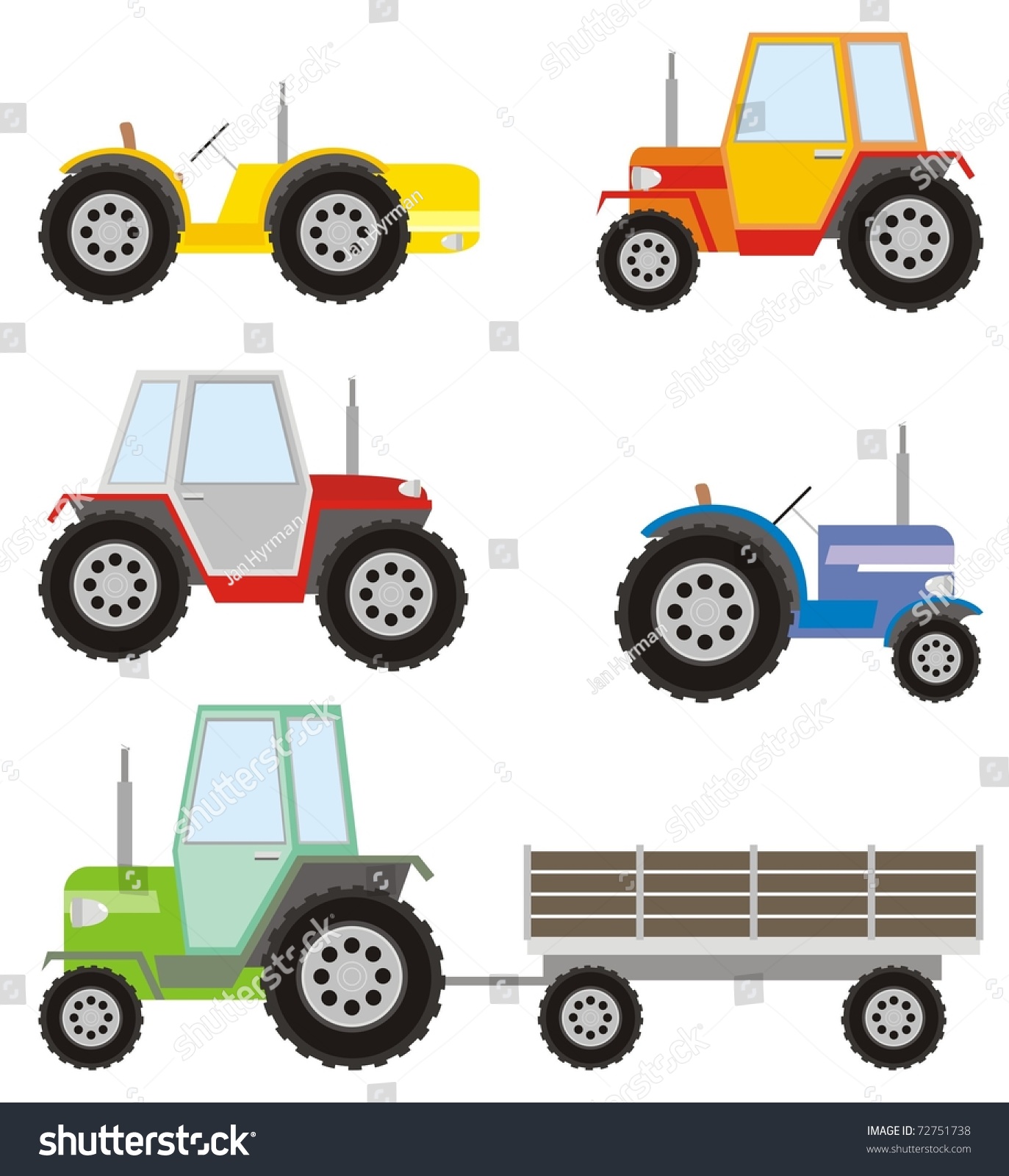 Five Different Colored Agricultural Tractors Plus Stock Vector (Royalty ...