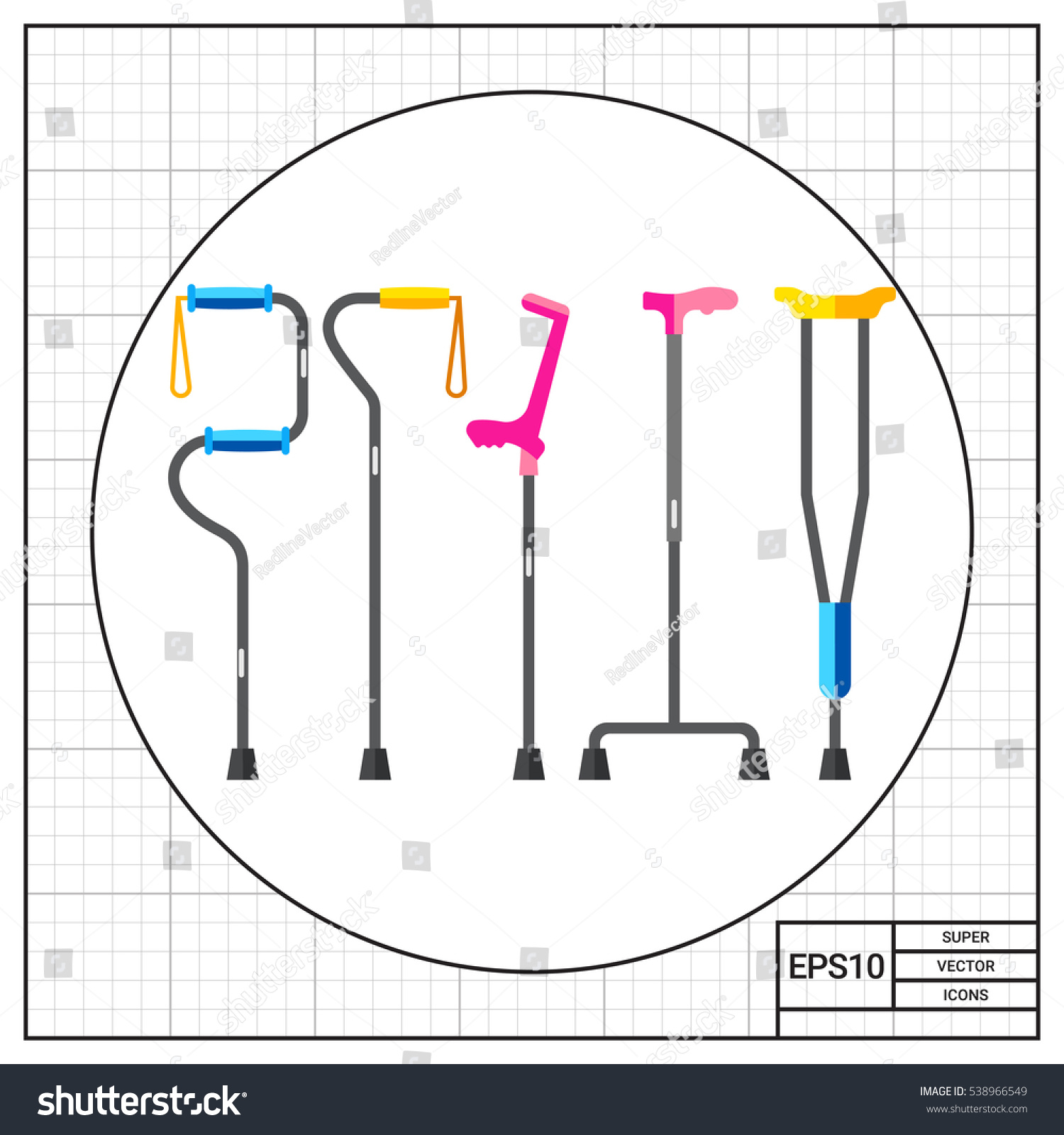 Five Different Types Crutches Icon Stock Vector (Royalty Free ...