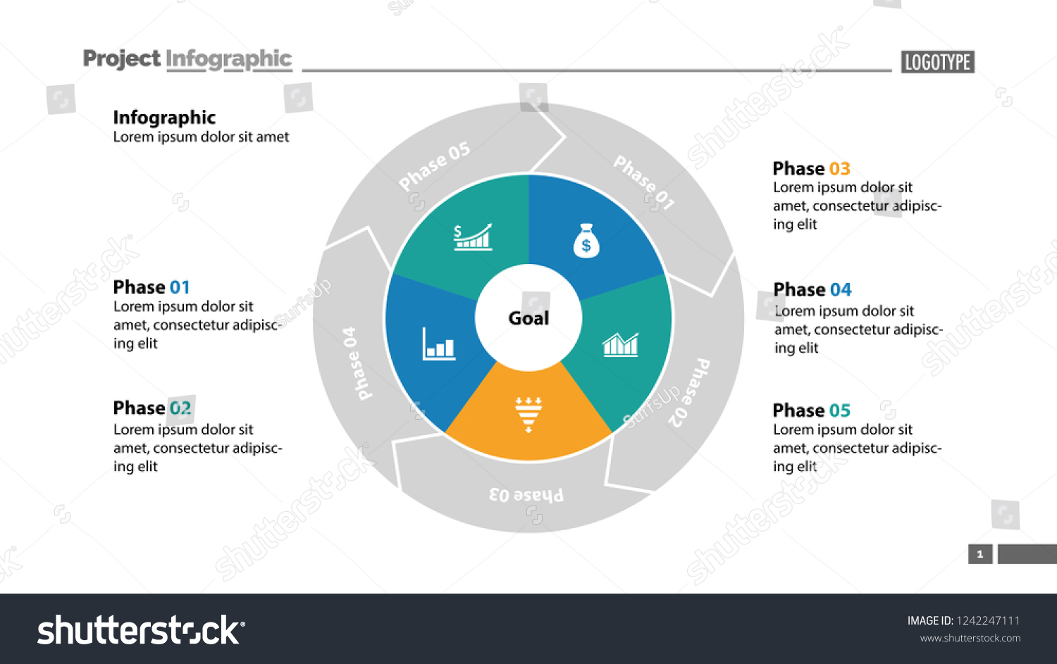 Five Phases Process Chart Slide Template Stock Vector Royalty Free 1242247111 Shutterstock 2635