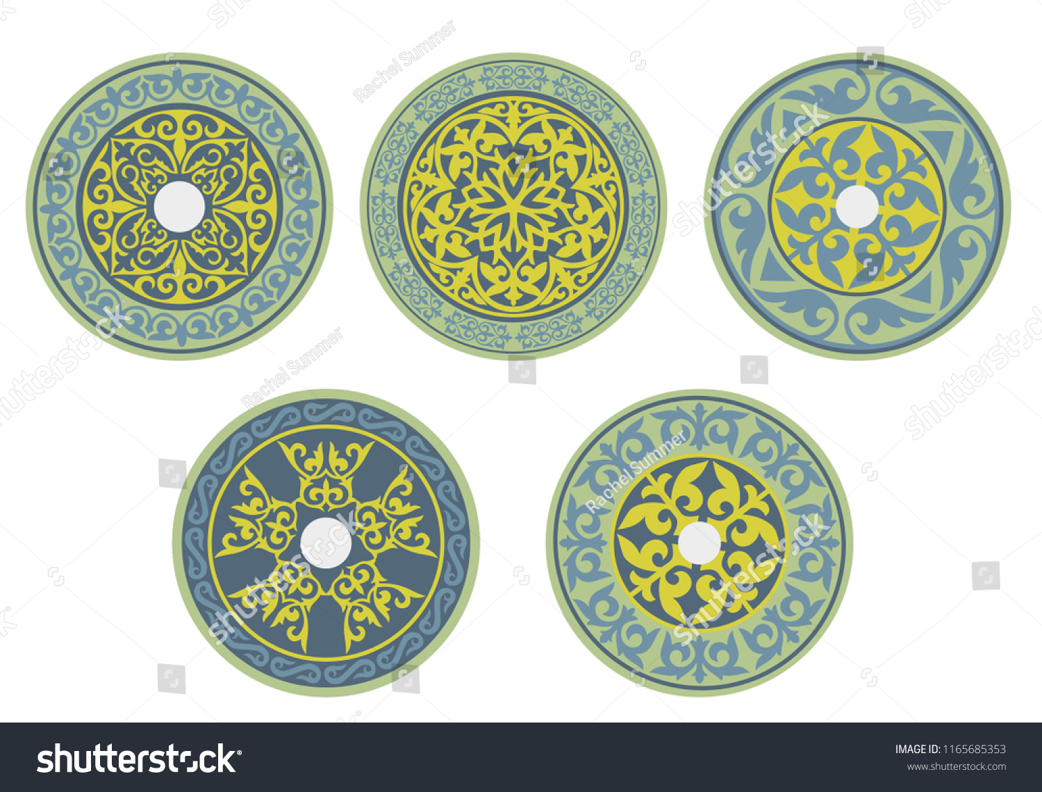 Five Round Shields Kazakh Pattern Stock Vector (Royalty Free ...