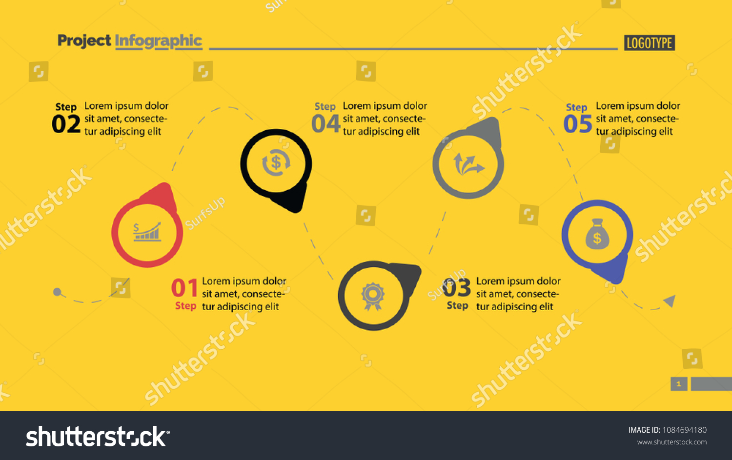 Five Step Process Chart Slide Template เวกเตอร์สต็อก ปลอดค่าลิขสิทธิ์ 1084694180 7689