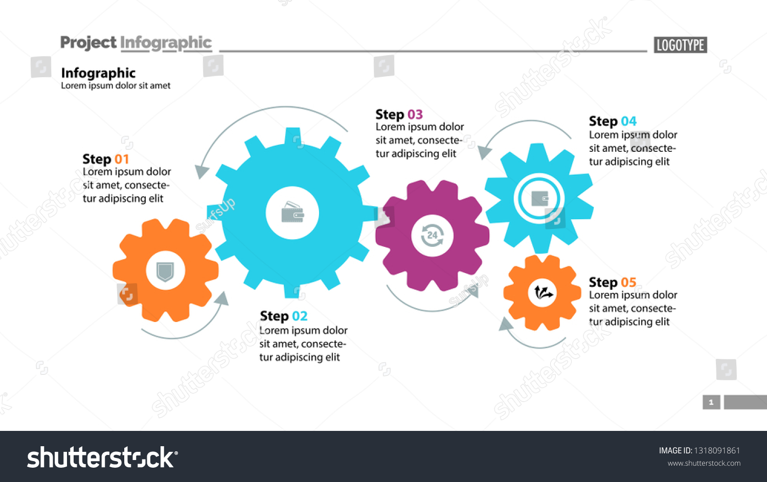 Vektor Stok Five Step Process Chart Cogwheel Design Tanpa Royalti 1318091861 Shutterstock 8883