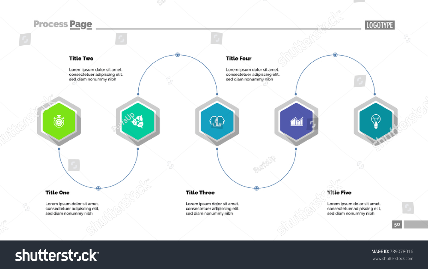 Five Step Process Diagram Slide Template: เวกเตอร์สต็อก (ปลอดค่า ...