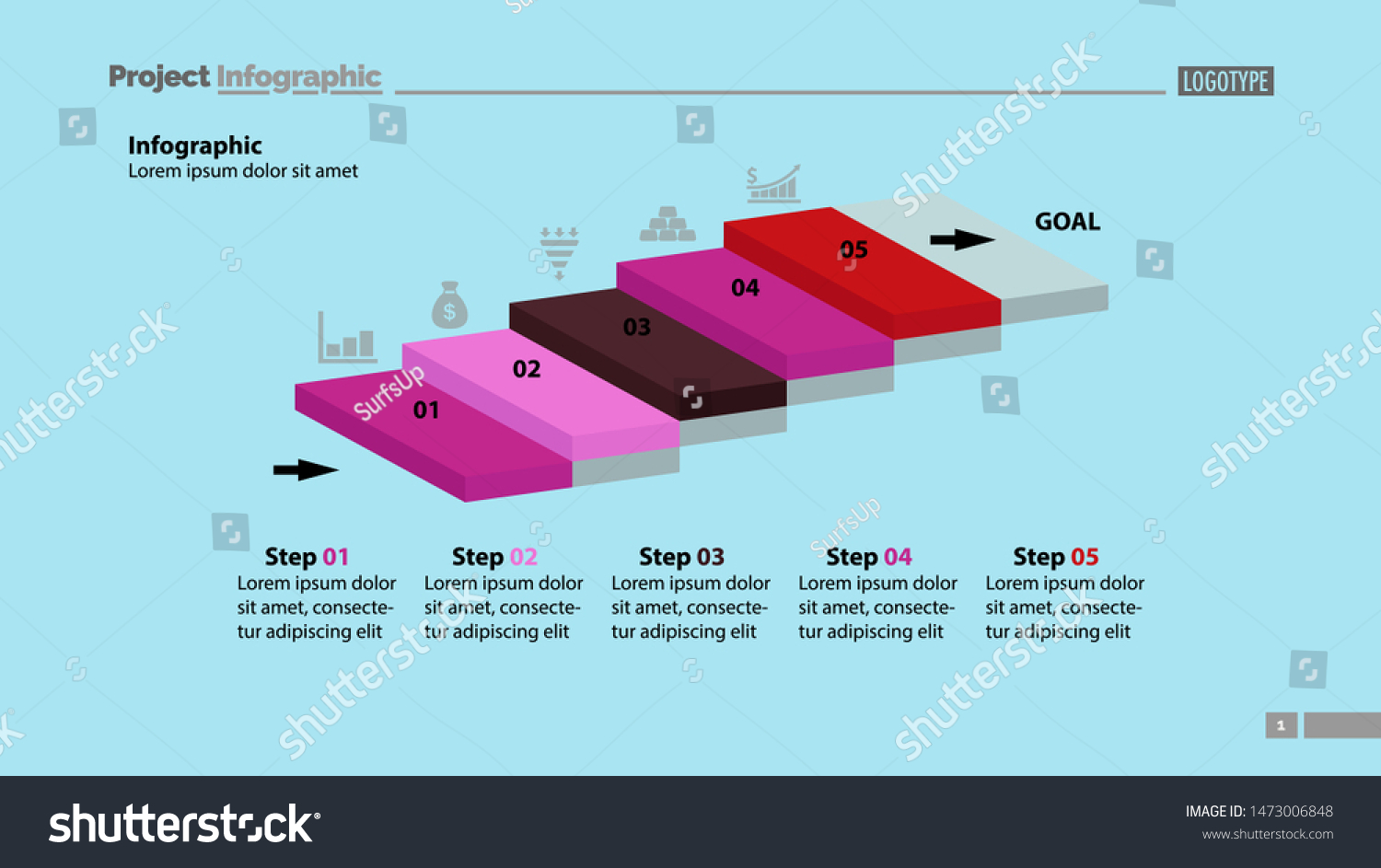 Five Steps Process Chart Slide Template Stock Vector Royalty Free 1473006848 Shutterstock 6485
