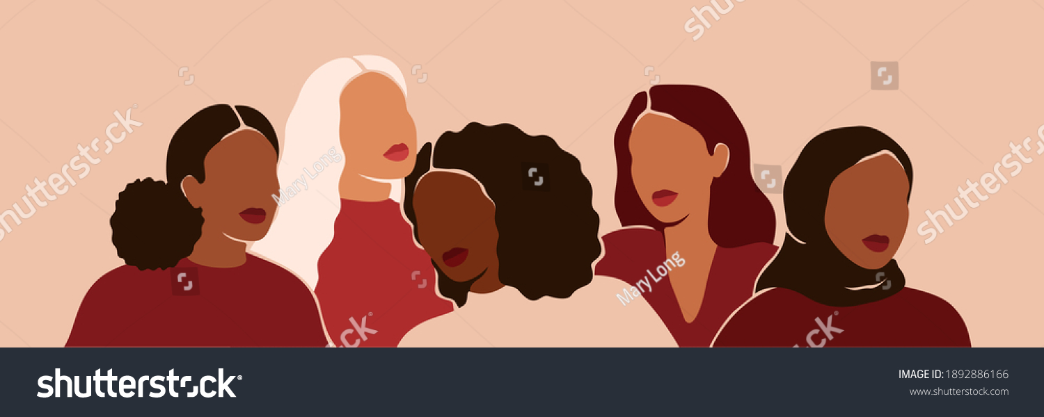 Five Women Different Ethnicities Cultures Stand Stock Vector Royalty