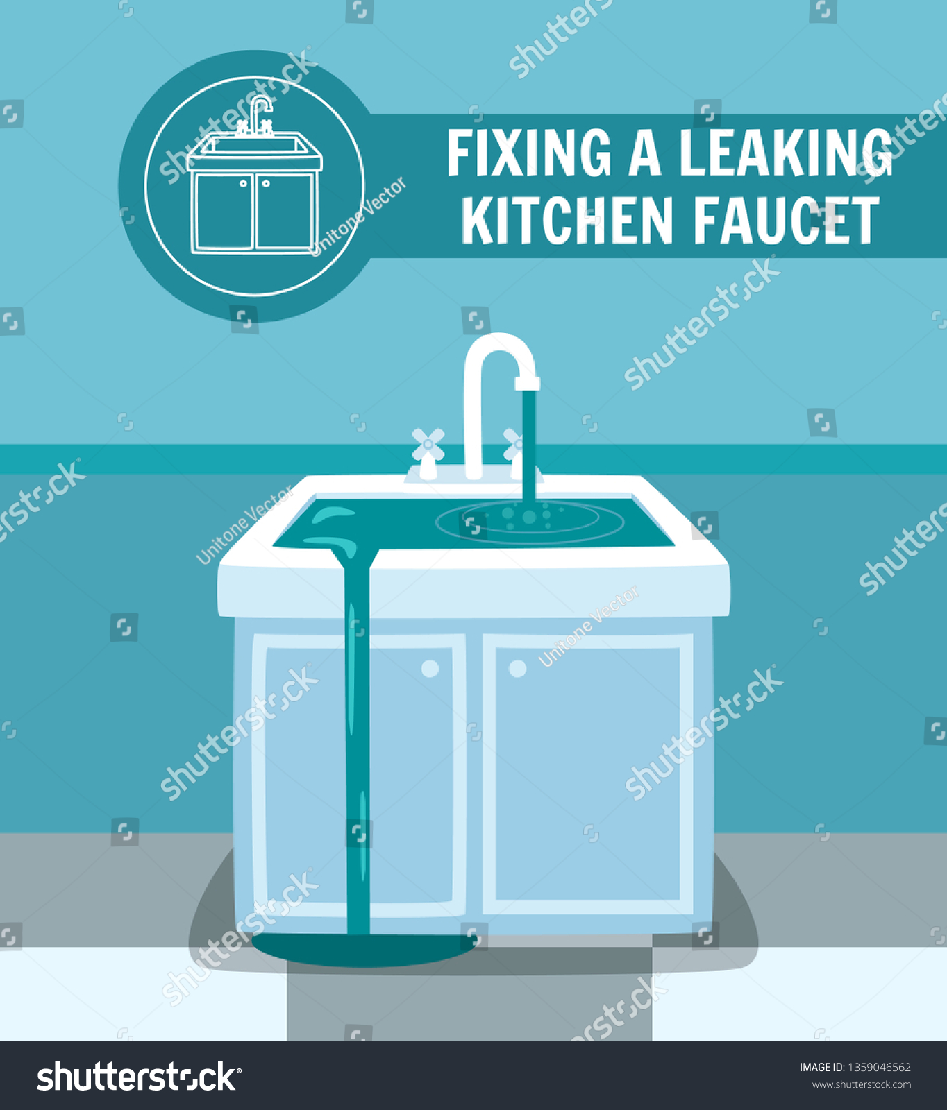 Fixing Leaking Kitchen Faucet Banner Water Stock Vector Royalty