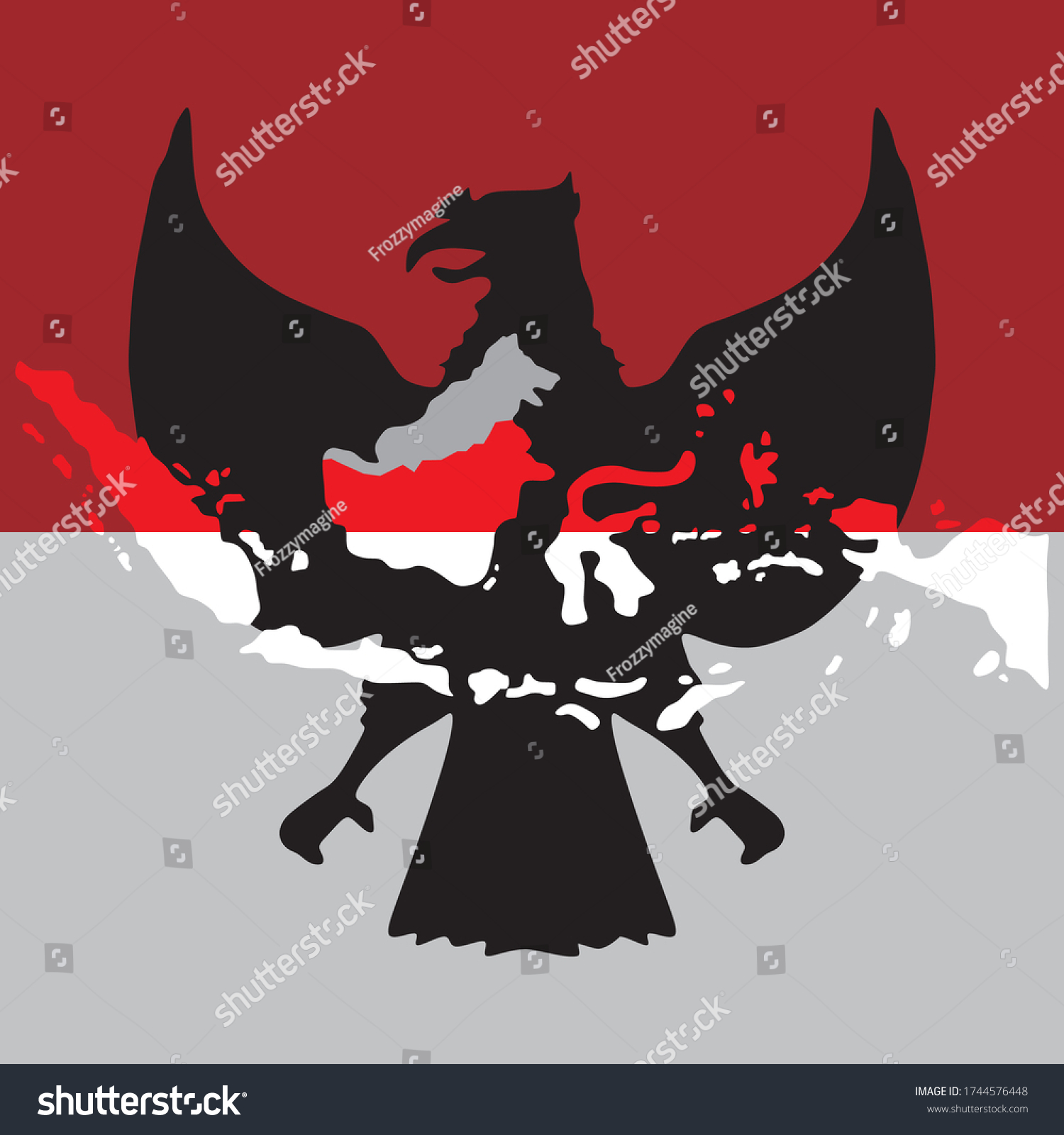 Flag Background Garuda Black Silhouettes Indonesian Stock Vector Royalty Free 1744576448 0608