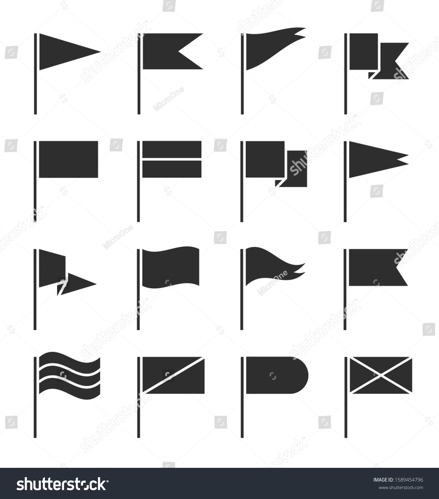 Flag Icons Waving Pennant Black Silhouette Stock Vector (Royalty Free ...