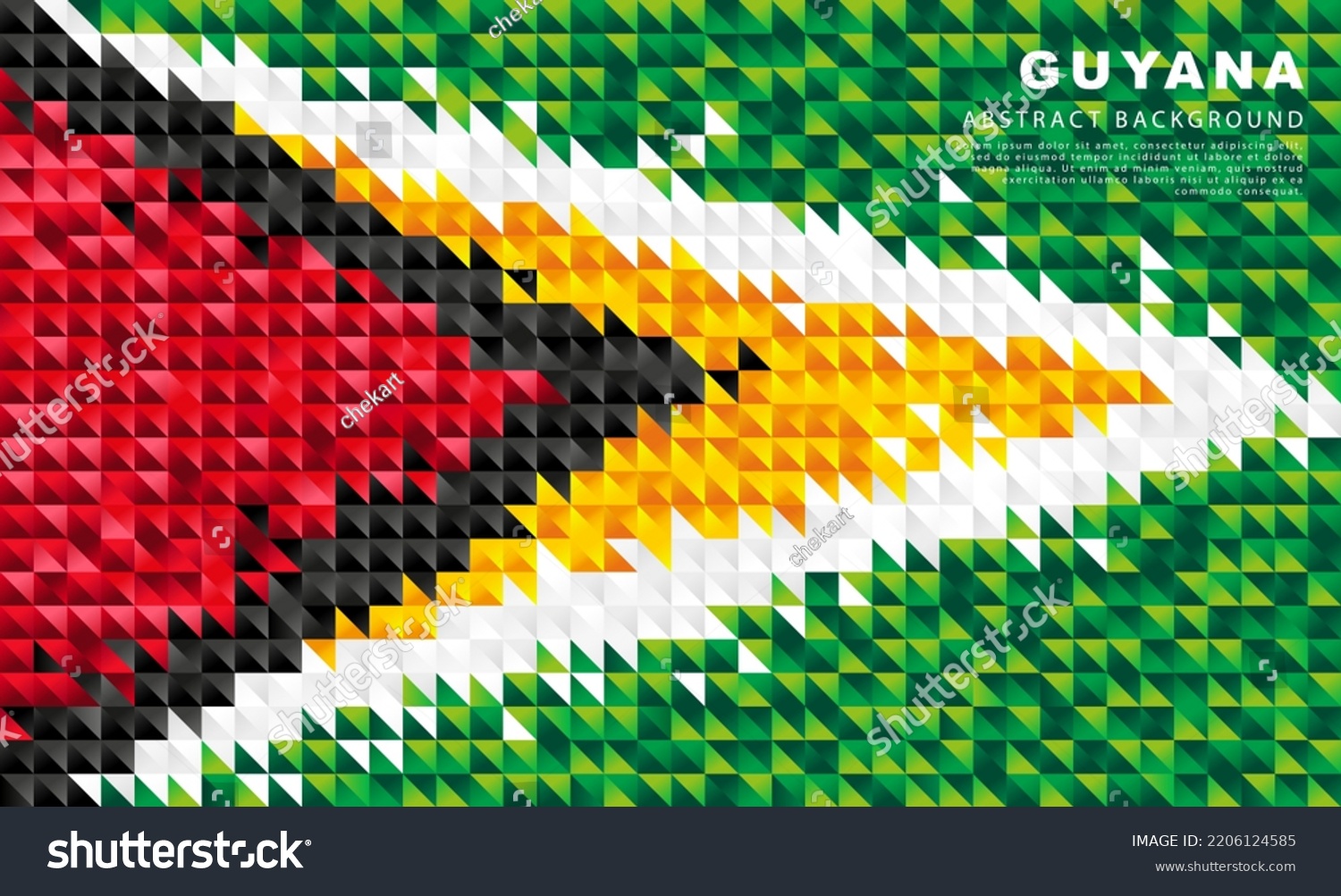 SVG of Flag of Guyana. Abstract background of small triangles in the form of colorful green, white, black, red and yellow stripes of the Guyanese flag. Vector illustration. svg