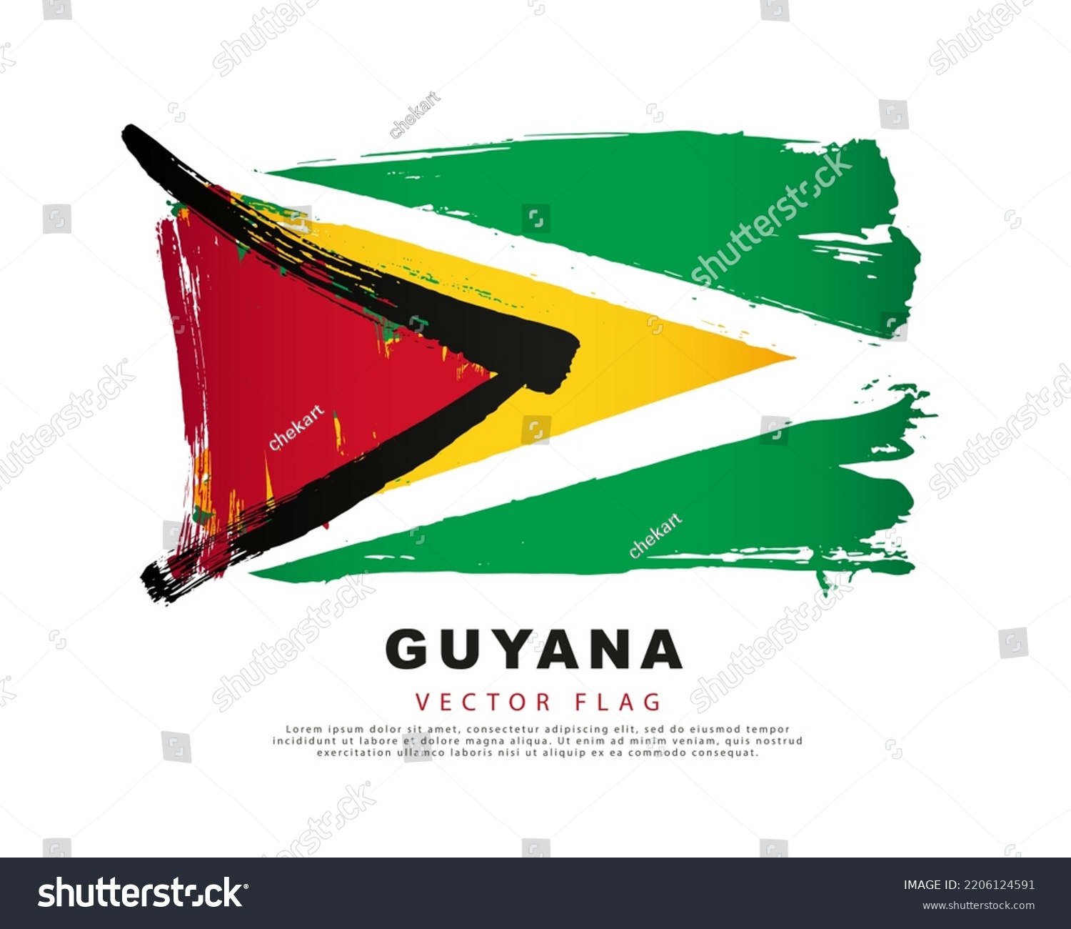 SVG of Flag of Guyana. Green, white, black, red and yellow hand-drawn brush strokes. Vector illustration isolated on white background. Colorful Guyanese flag logo. svg
