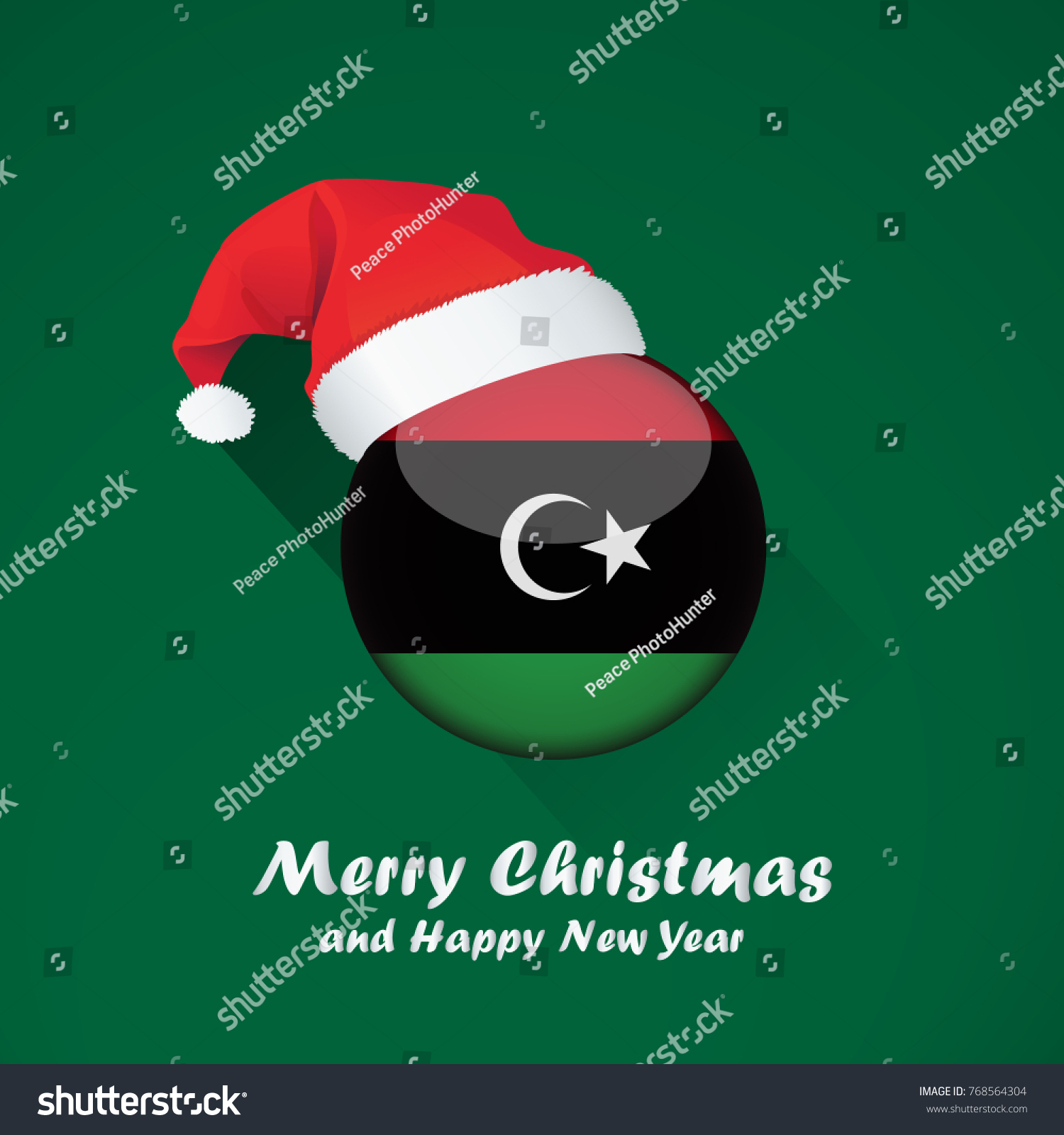 Flag of libya Merry Christmas and happy new year background design with glossy round Flag