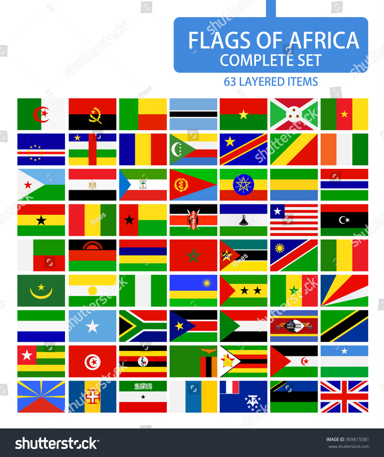 Flags Africa Complete Set Flag Set Stock Vector Royalty Free 369615581 5621