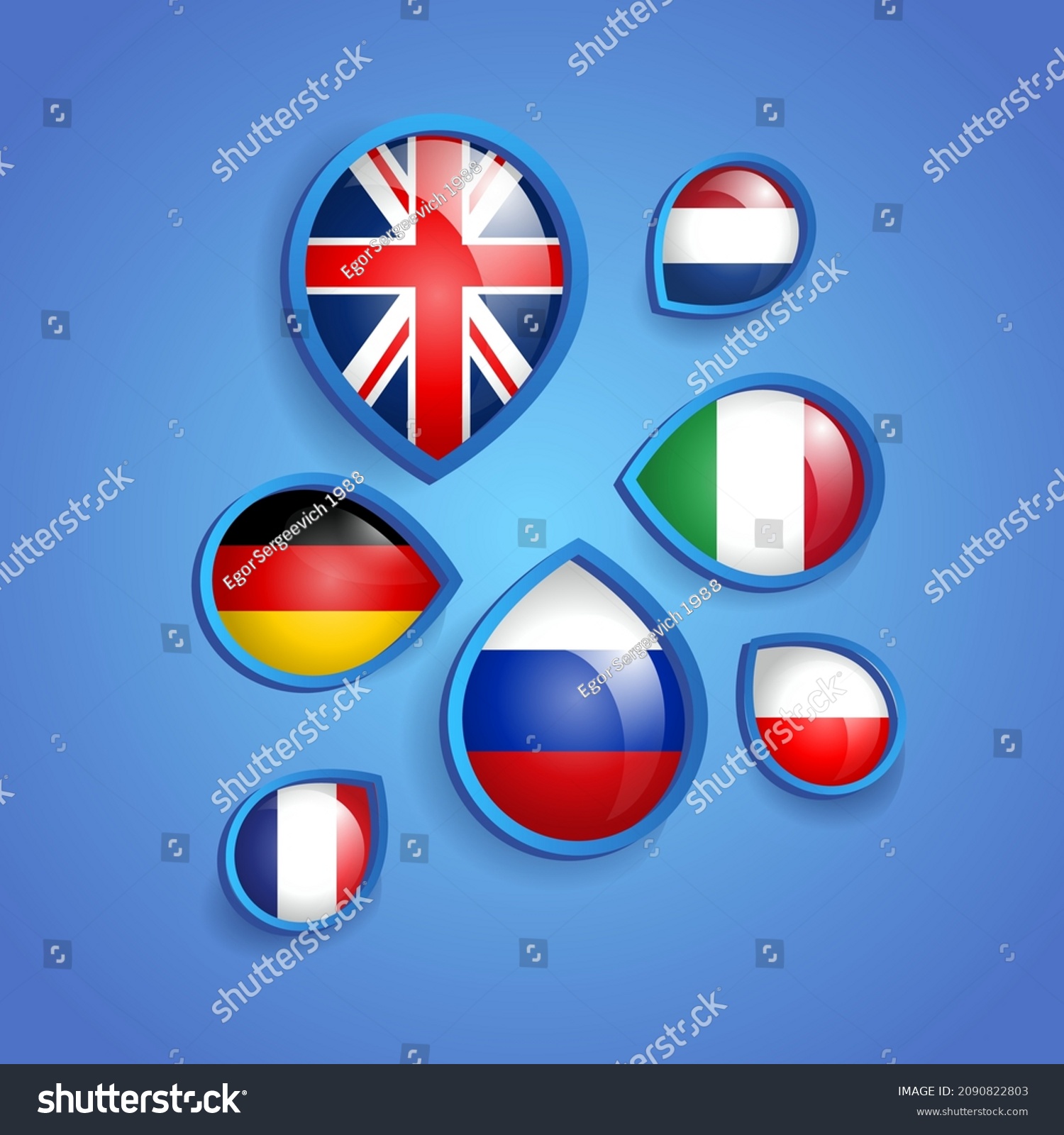 Flags Different Countries Decorative Frames Under Stock Vector Royalty Free 2090822803 