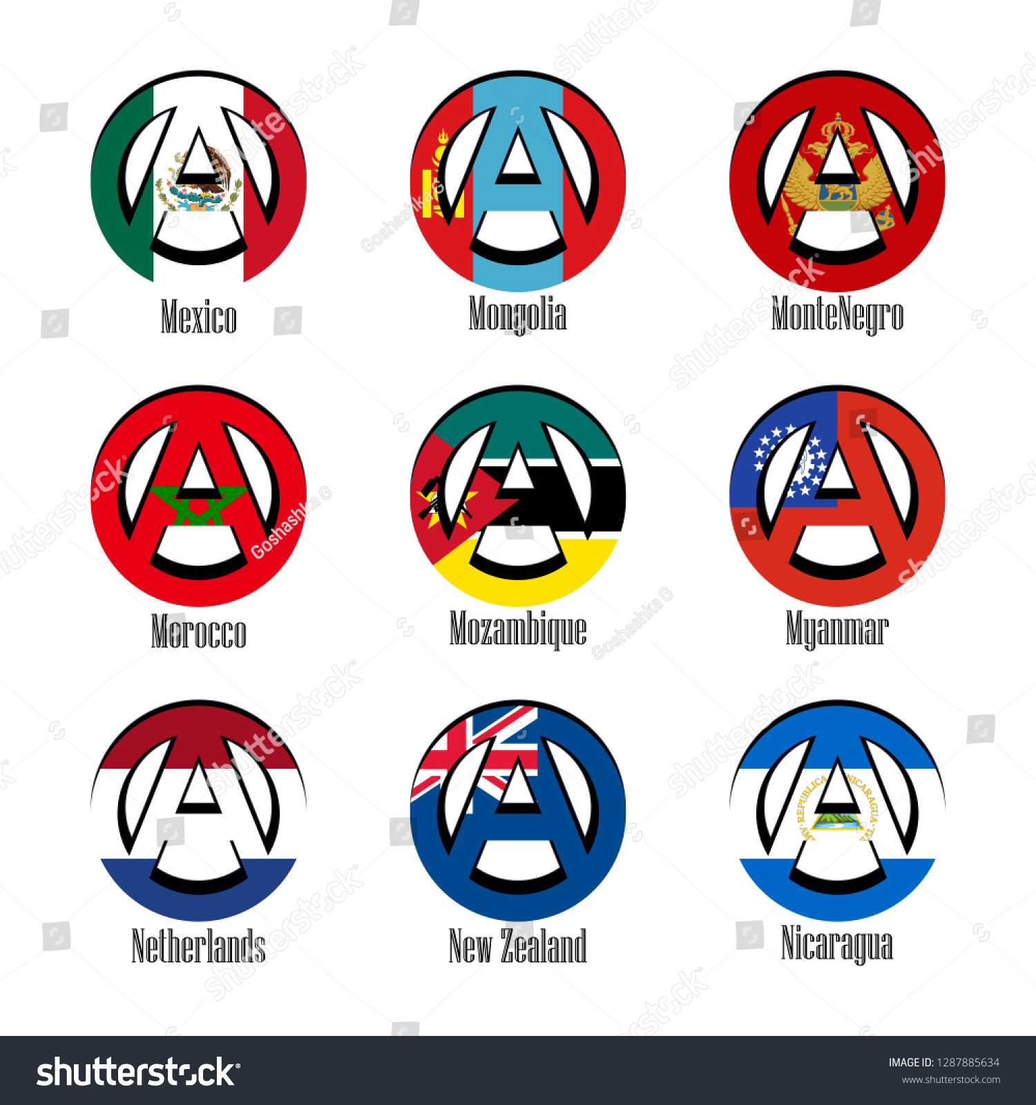 Flags Different Countries World Form Sign Stock Vector (Royalty Free