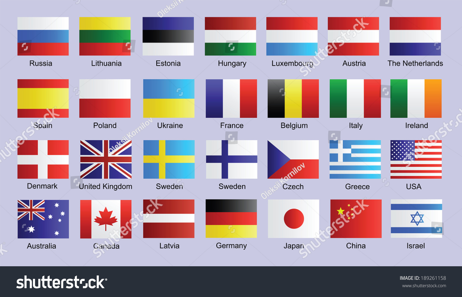 Flags Main Countries World Stock Vector 189261158 - Shutterstock