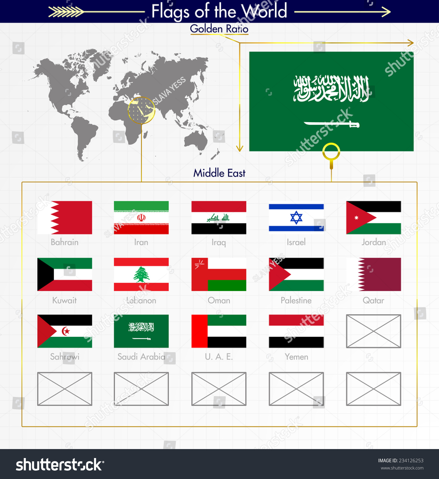 flags-middle-east-countries-golden-ratio-vetor-stock-livre-de