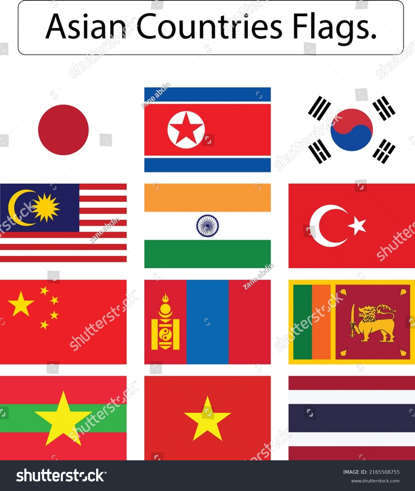 Flags Asian Countries Stock Vector (Royalty Free) 2165508755 | Shutterstock