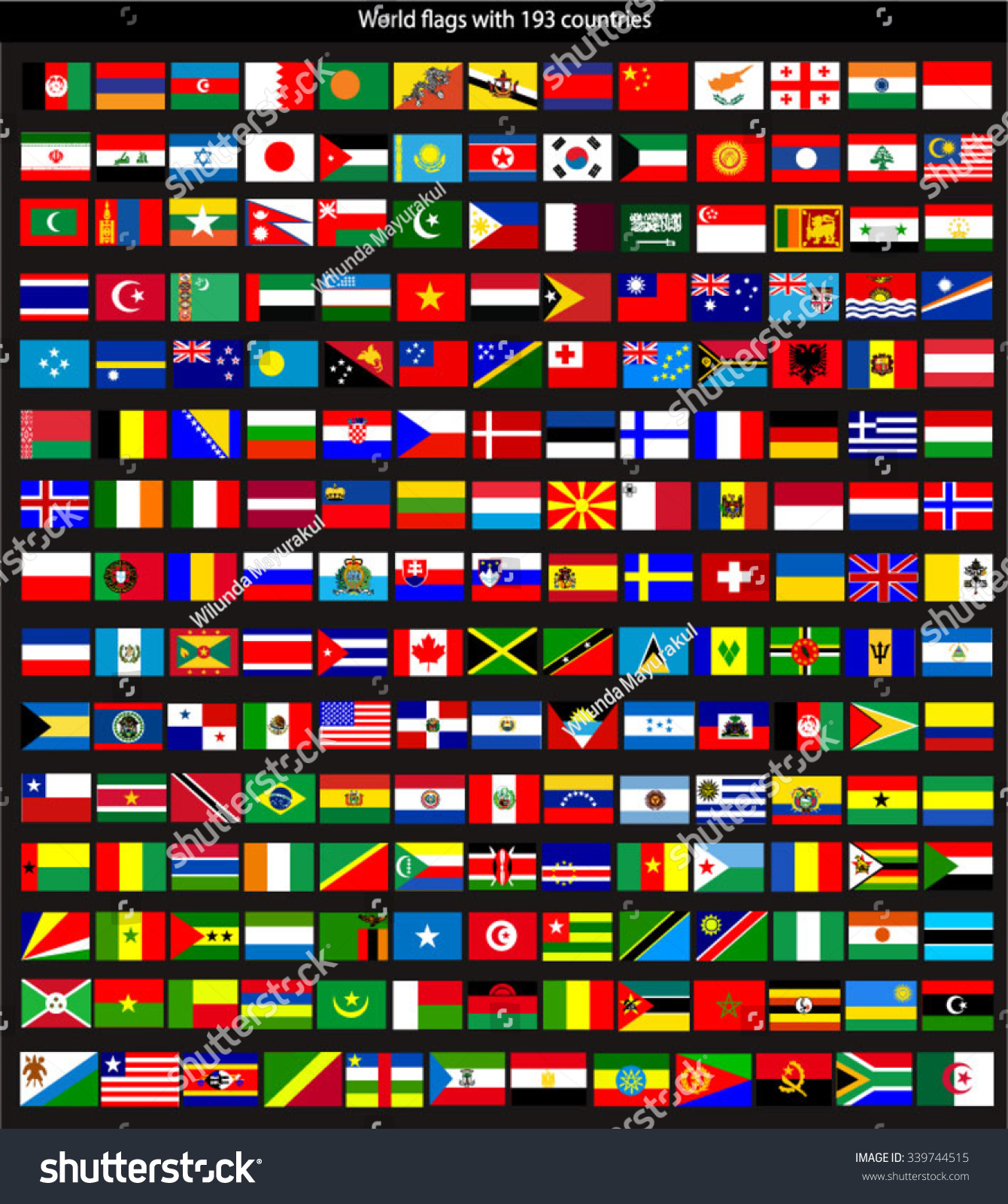 Flags World Map On Black Background Stock Vector (Royalty Free) 339744515