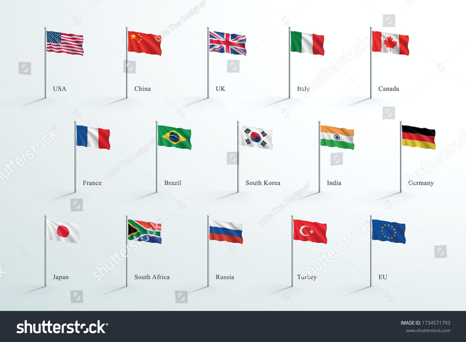 SVG of Flags Of The World Flying On 3d Flagpole Vector Set svg