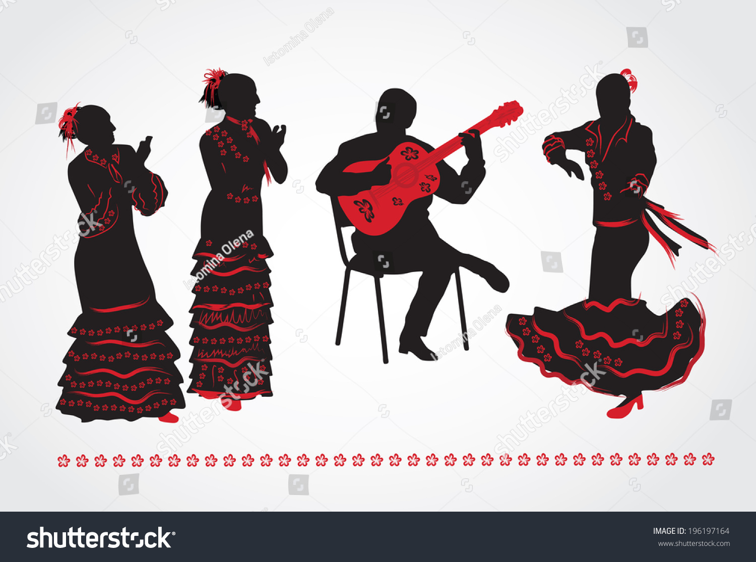 Flamenco Dancers Guitarist Set Silhouettes On Stock Vector (Royalty ...