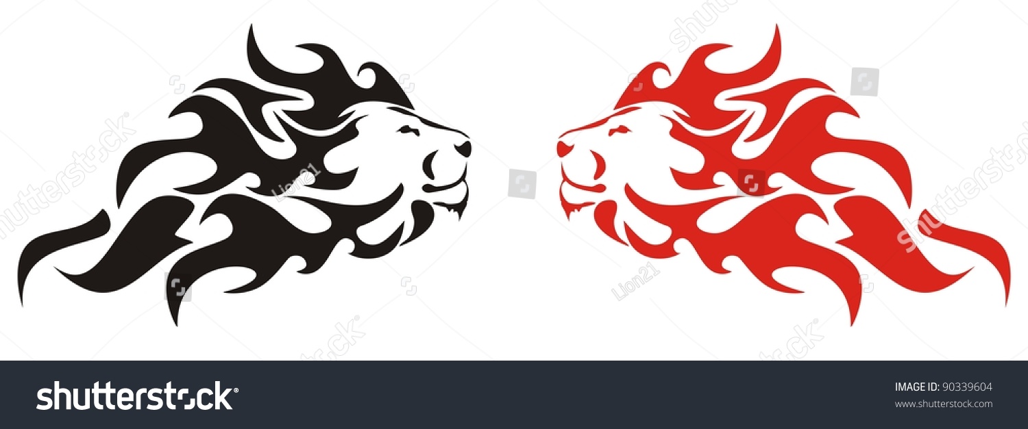 Flaming Lion. Black And Red Variants Stock Vector Illustration 90339604 ...