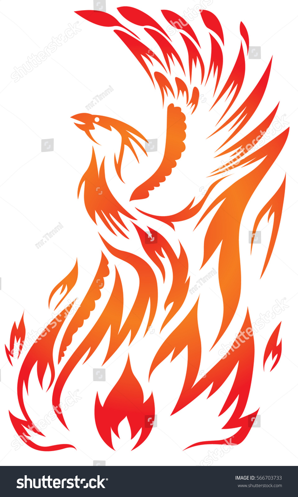 stock vektor flaming phoenix bird open beak bez autorských poplatků