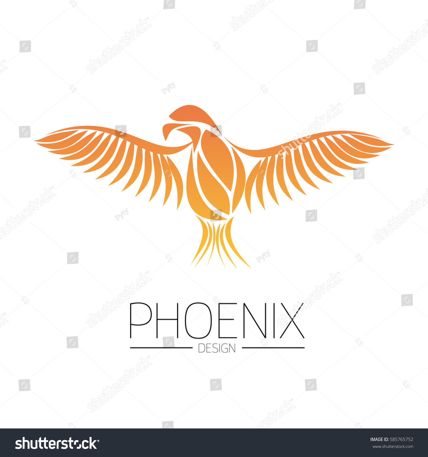 Flaming Phoenix Bird Wide Spread Wings Stock Vector Royalty Free