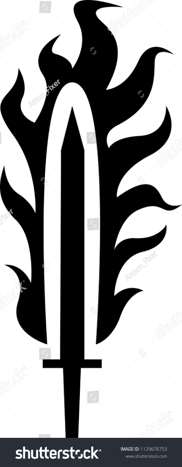 Flaming Sword Silhouette Stock Vector (Royalty Free) 1129676753