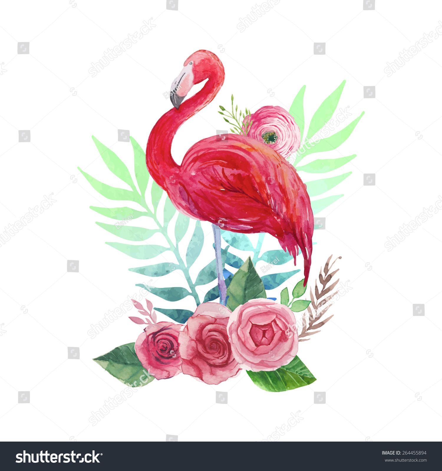 flamingo flowers watercolor tropical illustration flamingo flamingo flowers watercolor tropical illustration flamingo