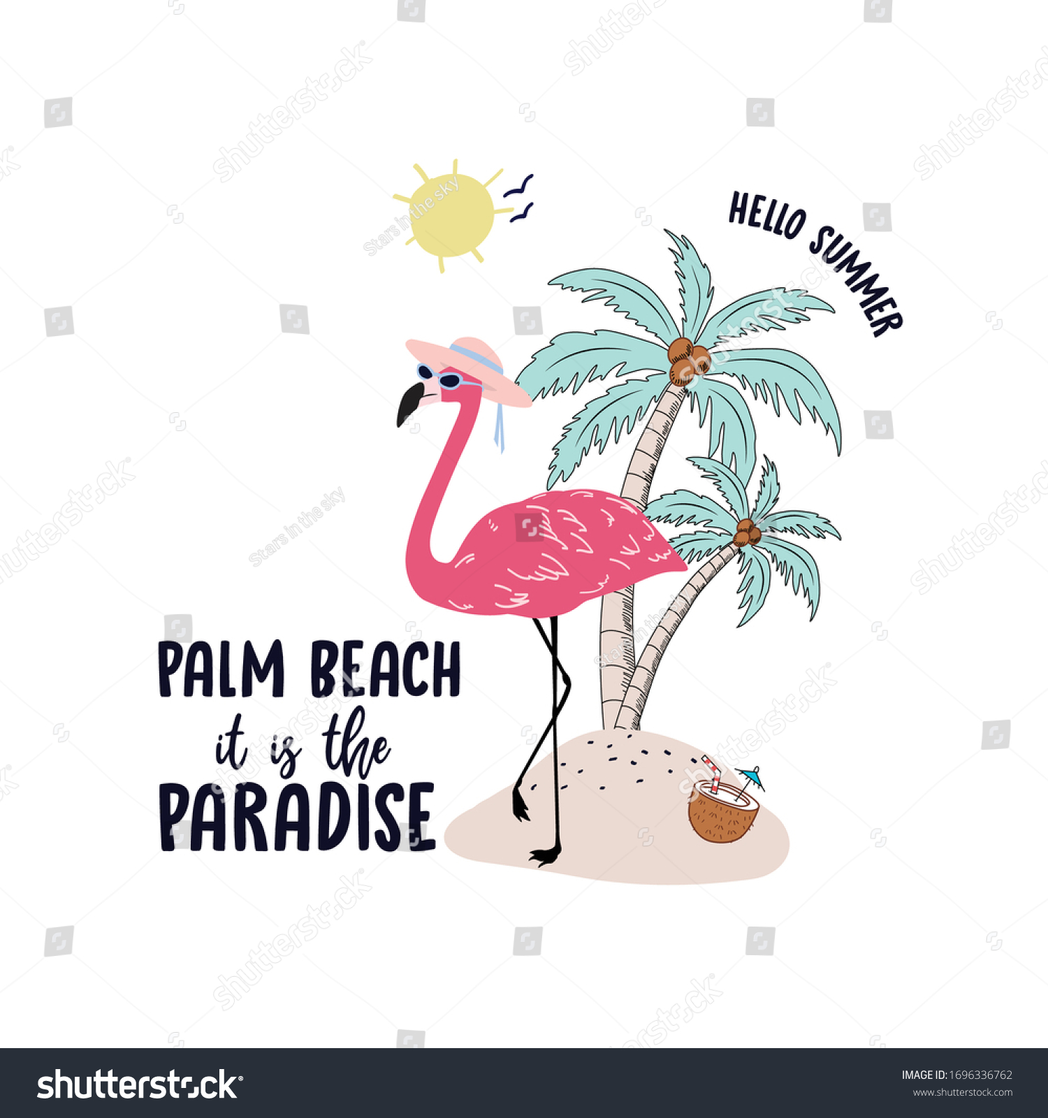 Flamingo Animal Beach Palm Tropik Sun Stock Vector (Royalty Free ...