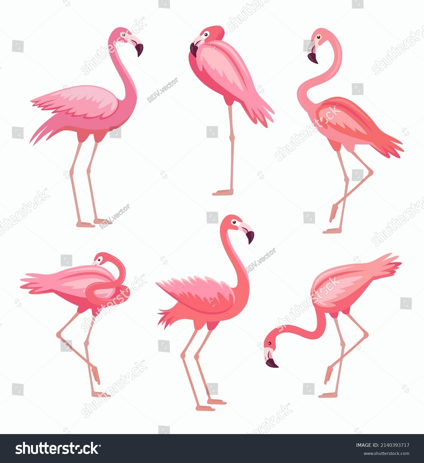 Flamingo Different Poses Cartoon Illustration Set Stock Vector (Royalty ...