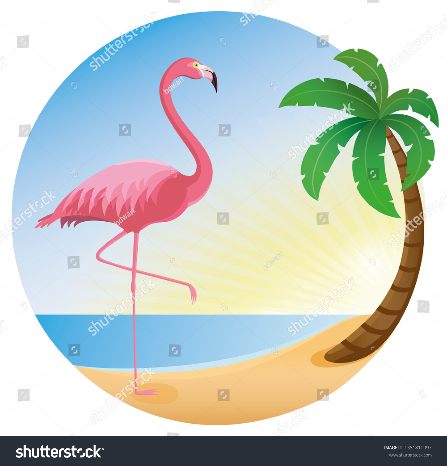 Flamingo Rosa Beach Sun Sea Circle のベクター画像素材 ロイヤリティフリー