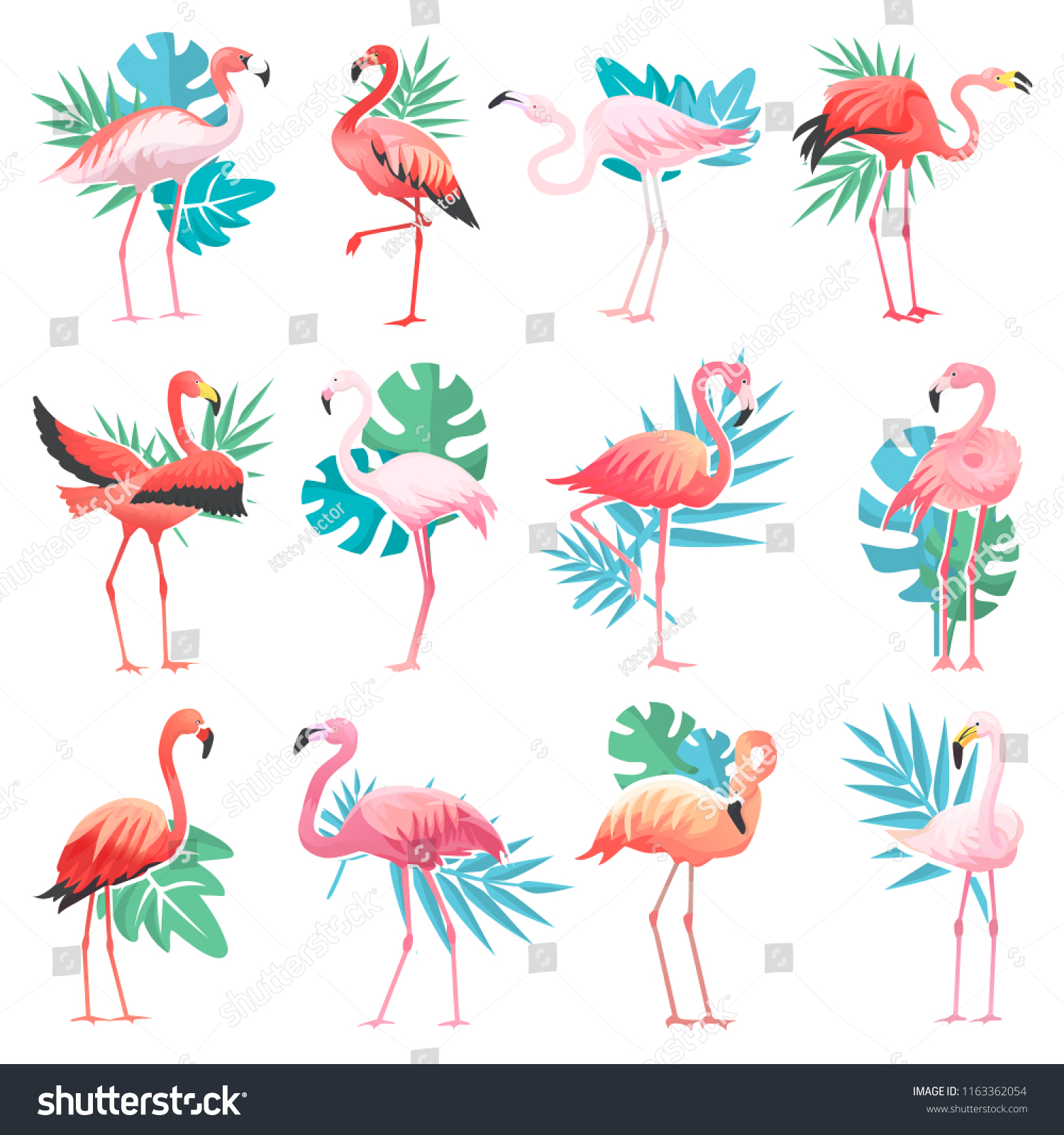 Flamingo Vector Tropical Pink Flamingos Exotic Stock Vector (Royalty ...