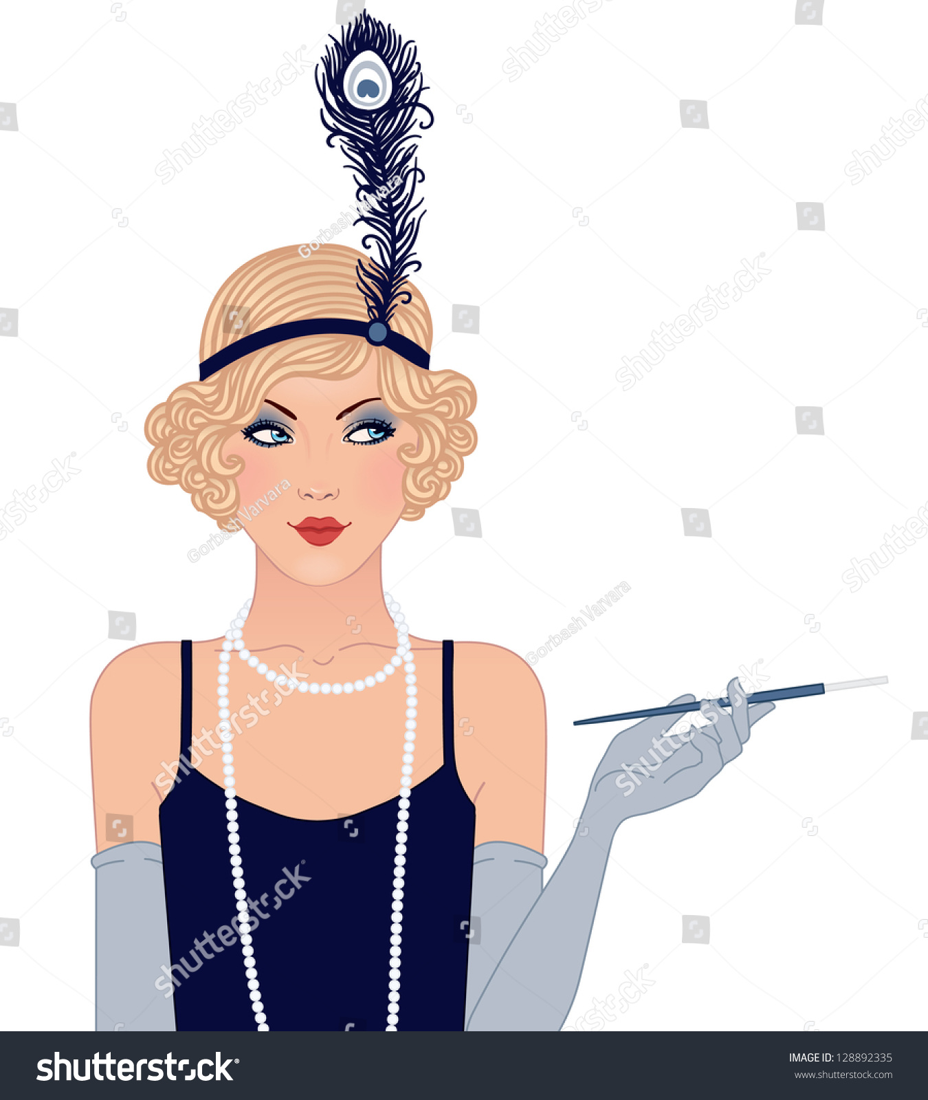 Flapper Girls Set Young Beautiful Woman Stock Vector 