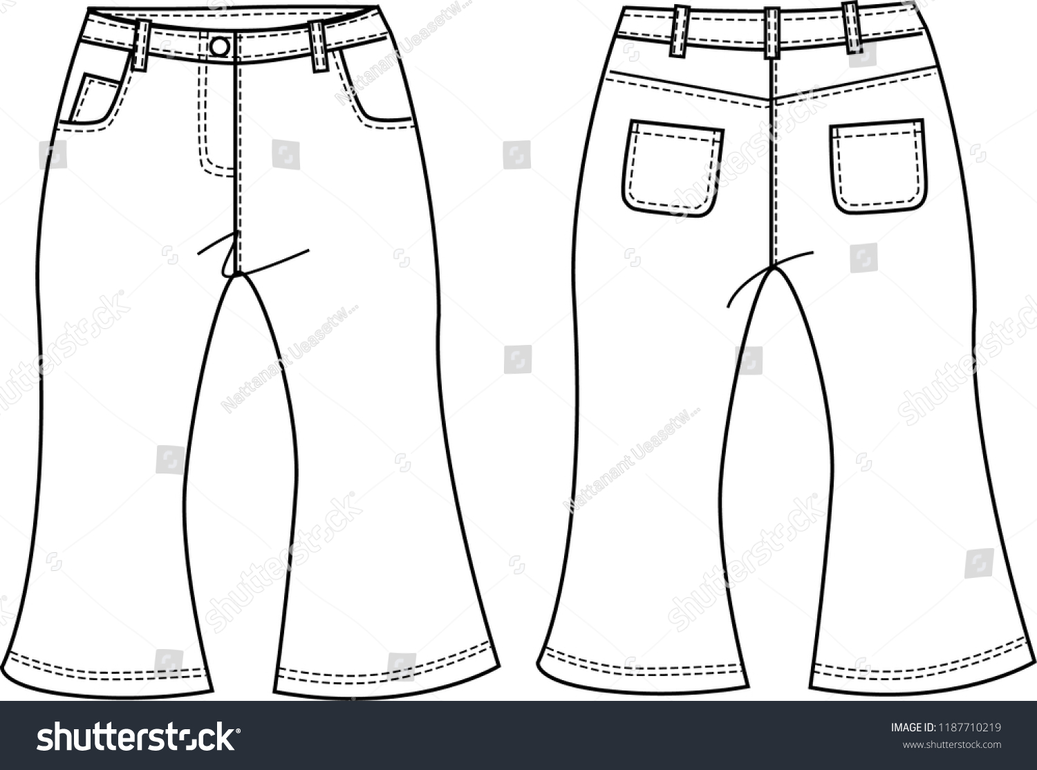 flare jeans template outline design stock vector royalty free