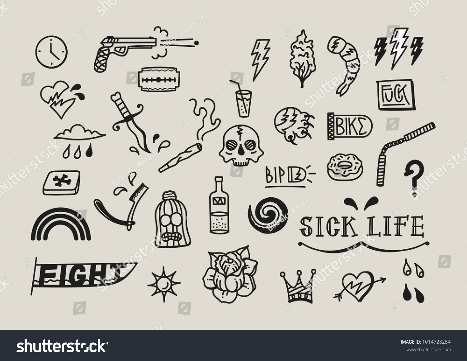 flash tattoo miscellaneous black white sick stock vector royalty