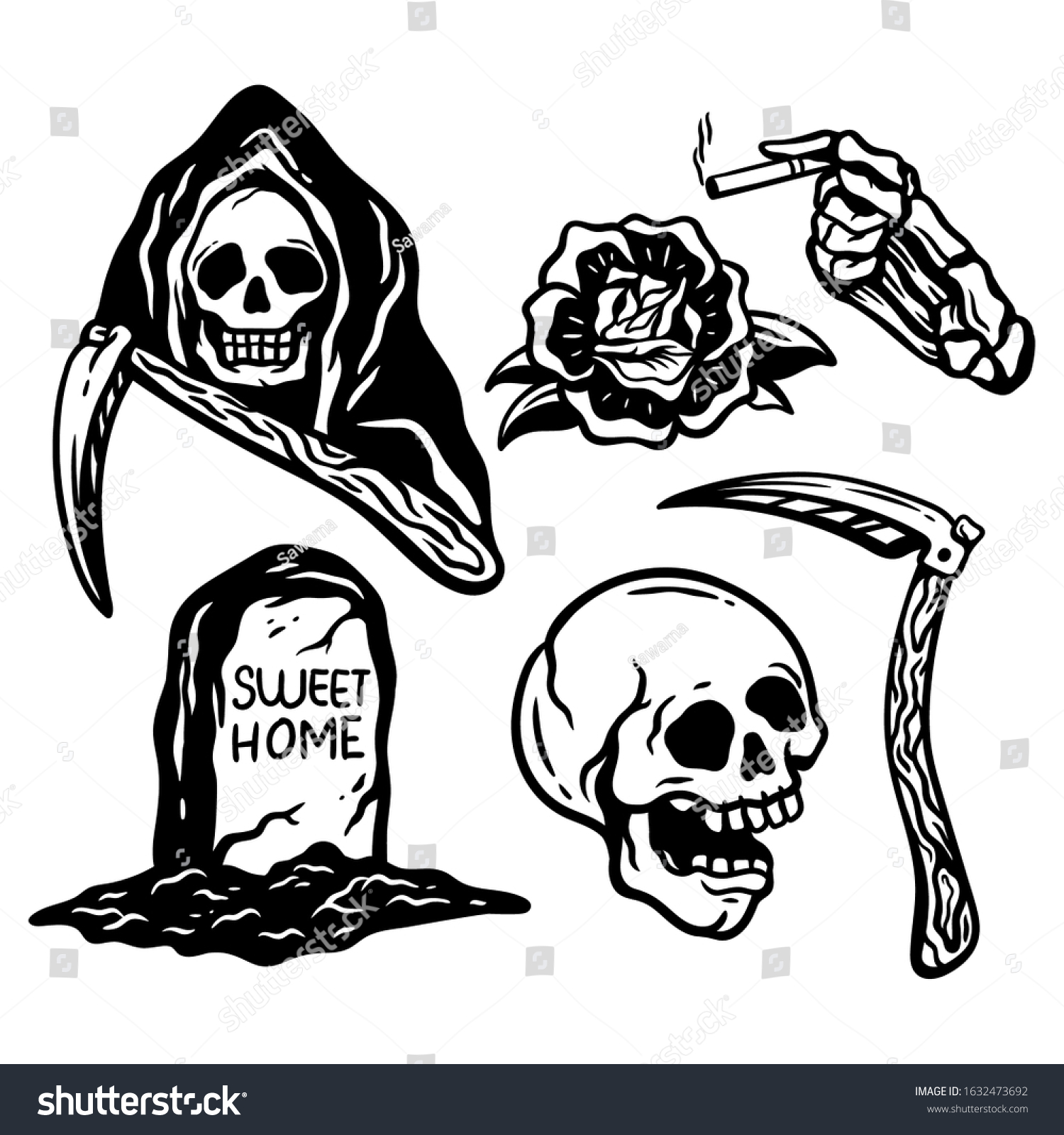 Flash Tattoo Skull Set Vector 스톡 벡터(로열티 프리) 1632473692 | Shutterstock