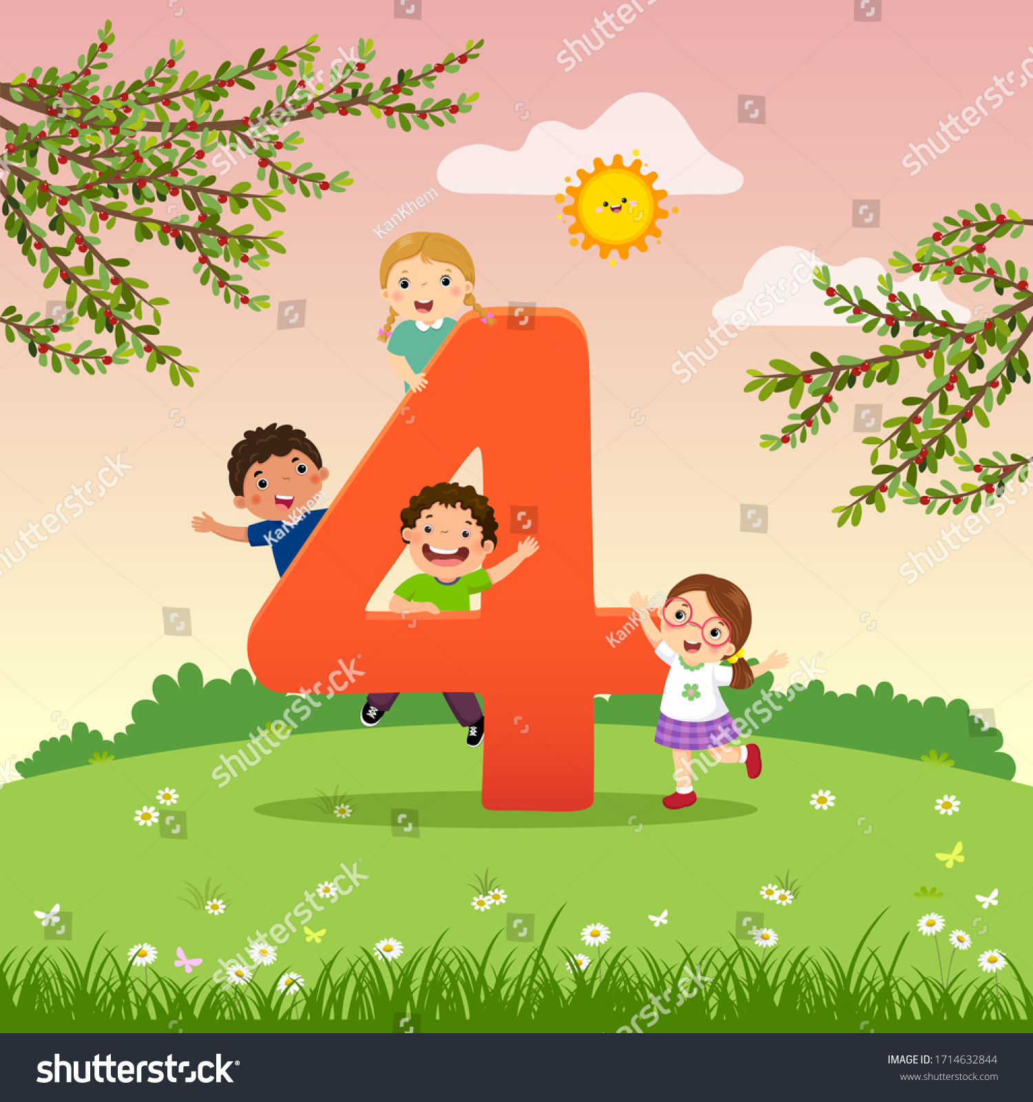 flashcard-kindergarten-preschool-learning-counting-number-stock-vector