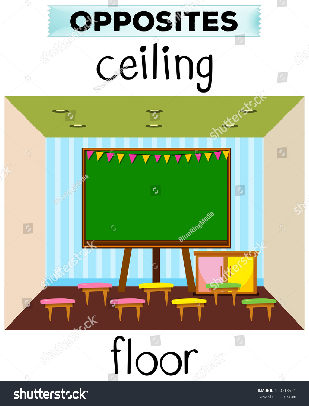 Flashcard Opposite Words Ceiling Floor Illustration Stock Vector